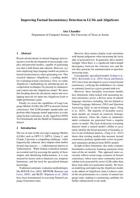 First page of Factuality detection with AlignScore and LLMs